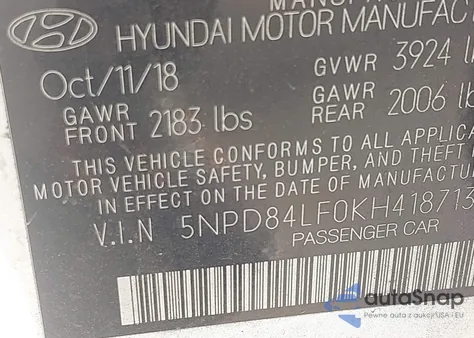 2019 Hyundai Elantra Sel from USA, damaged, VIN 5NPD84LF0KH418713